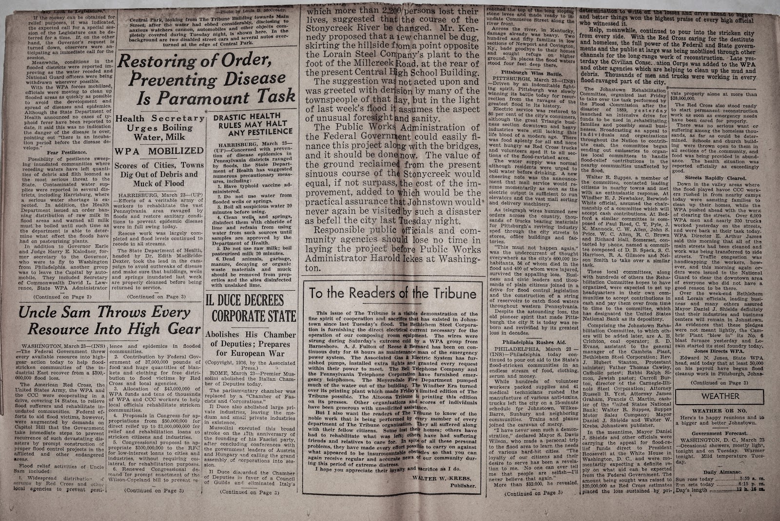 Old Johnstown Newspapers 23 March 1936 The Johnstown Tribune Evening Edition