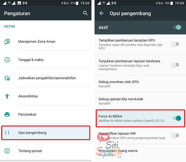 Fungsi Force 4X MSAA di Opsi Pengembang Pada Android