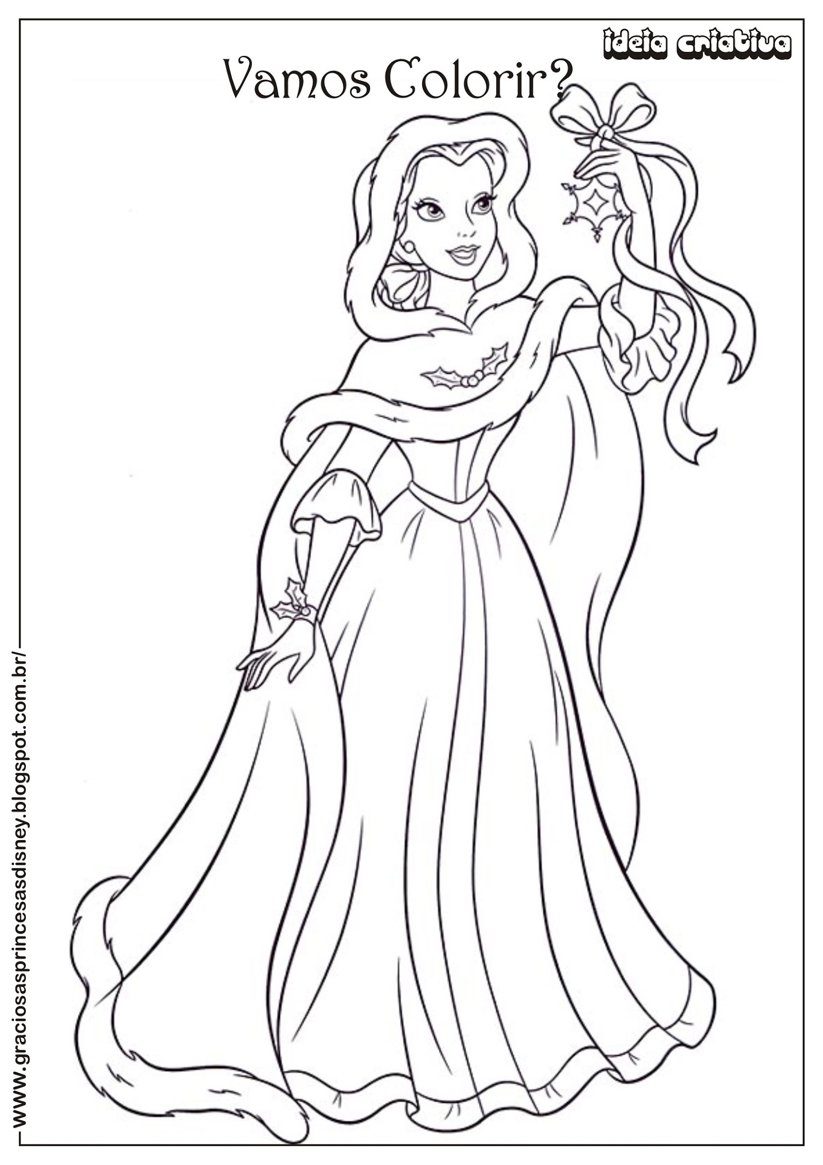 Princesas Disney de Natal desenhos para colorir imprimir e pintar - Desenhos  para pintar e colorir