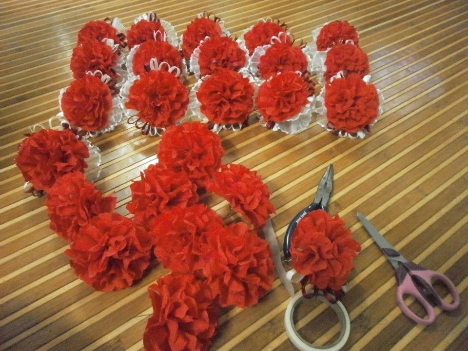 Hand Crafted Bunga Telur Crepe Paper Corsage Red & White Theme