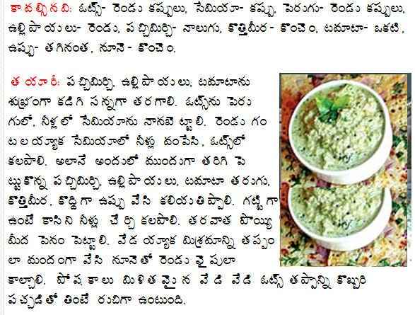 TELUGU WEB WORLD: OATS OOTHAPPAM - OATS ATTU - RECIPES IN TELUGU