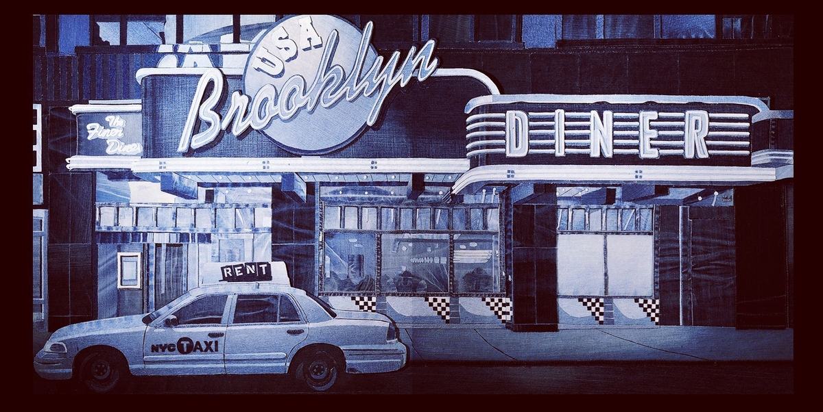 01-A-New-York-diner-and-taxi-cab-Ian-Berry-Recycled-and-Upcycled-Blue-Jeans-Denim-Art-www-designstack-co