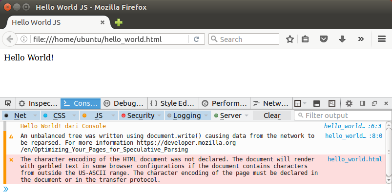Percobaan Javascript di Browser Firefox Ubuntu