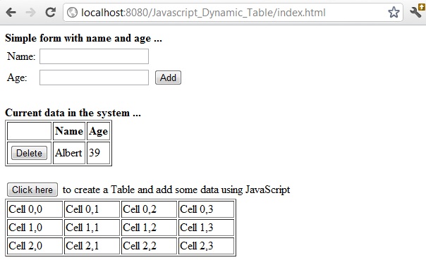 Generate HTML table dynamically using JavaScript