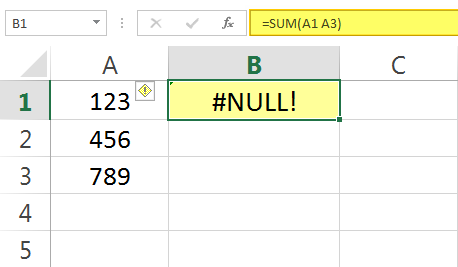 Pesan Error #NULL pada Excel
