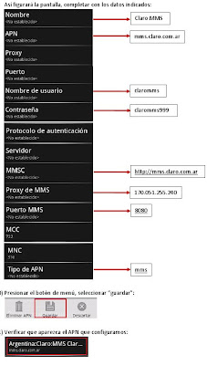 Configuracion 3G APN Claro Argentina Android