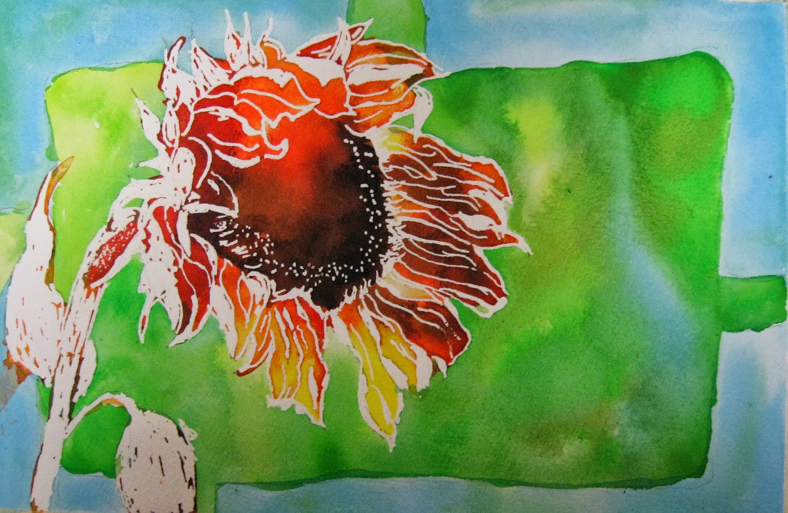 Marilyn's Art Blog: Sunflower Poured Ink and Watercolor