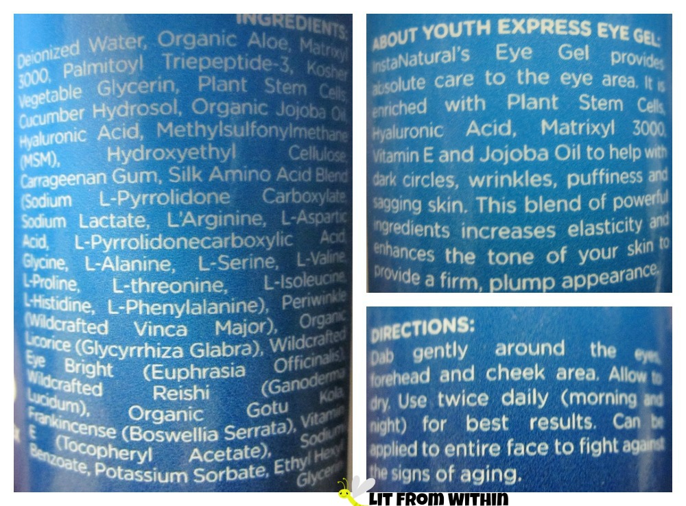 Insta-Natural Youth Express Eye Gel ingredients and directions