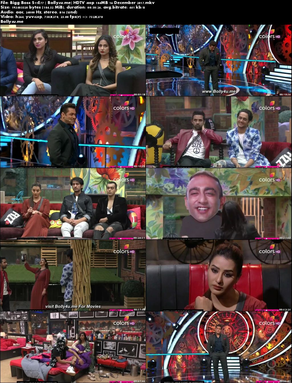 Bigg Boss S11E77 HDTV 480p 180MB 16 Dec 2017 Download