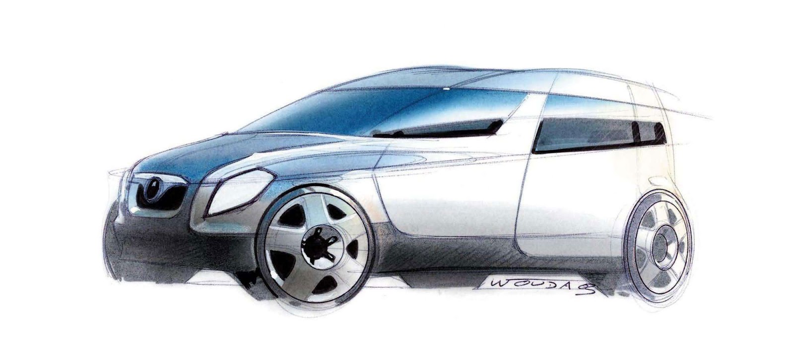 Skoda Roomster sketch by Peter Wouda - early theme front quarter view
