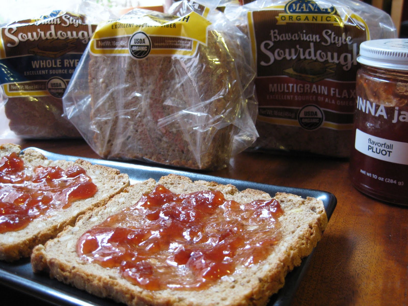what do vegans eat? bavarian bread with pluot spread