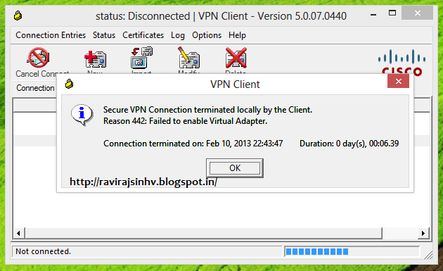 cisco vpn client windows 10 error 442 unable to enable virtual adapter