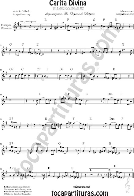  Partitura de Carita Divina Trompeta y Fliscorno Partitura Sheet Music for Trumpet and Flugelhorn Music Scores