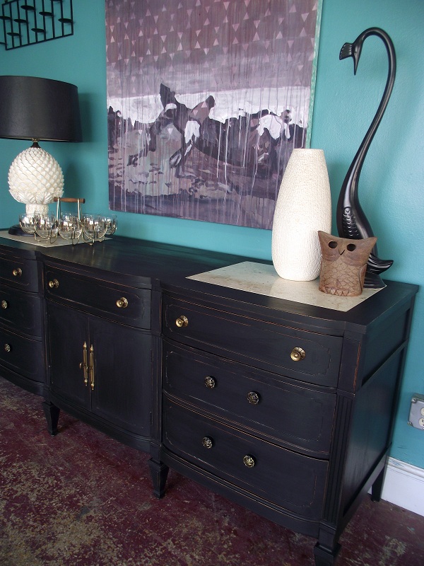 Vintage Ground Vintage Black Distressed Italian Dresser / Buffet