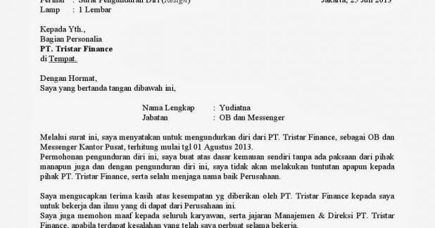 Surat Pengunduran Diri Kerja Di Alfamart