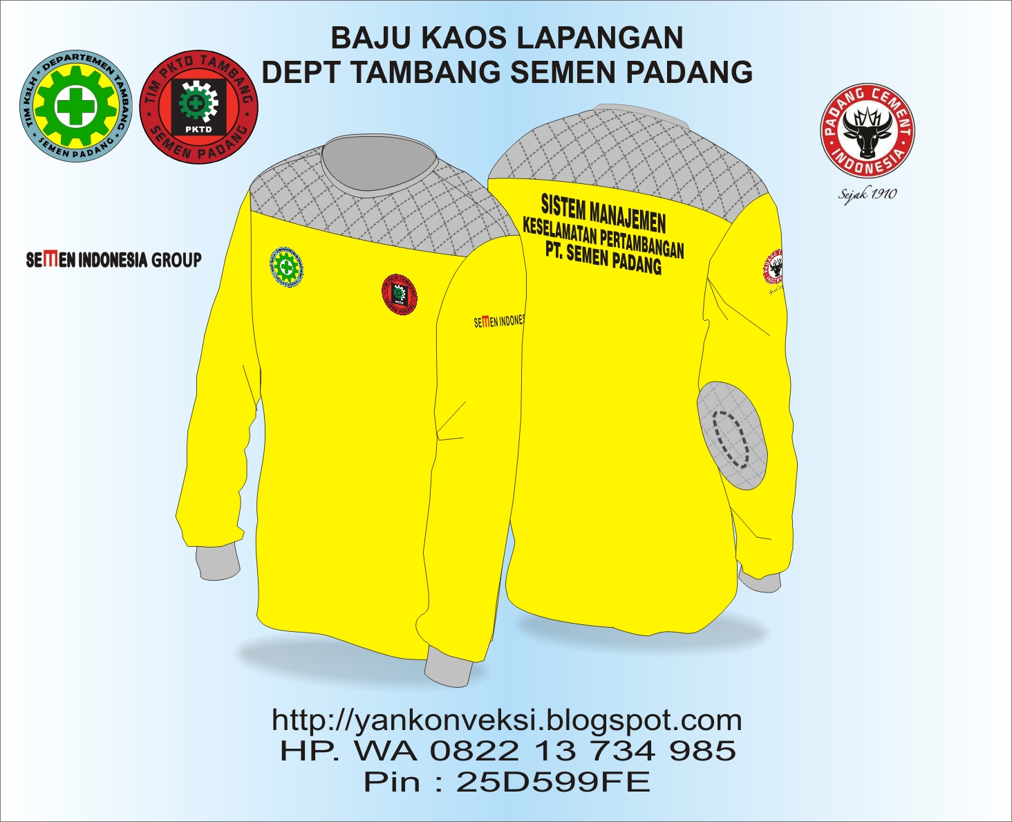 BAJU KAOS LAPANGAN PESAN DEP TAMBANG PT SEMEN PADANG