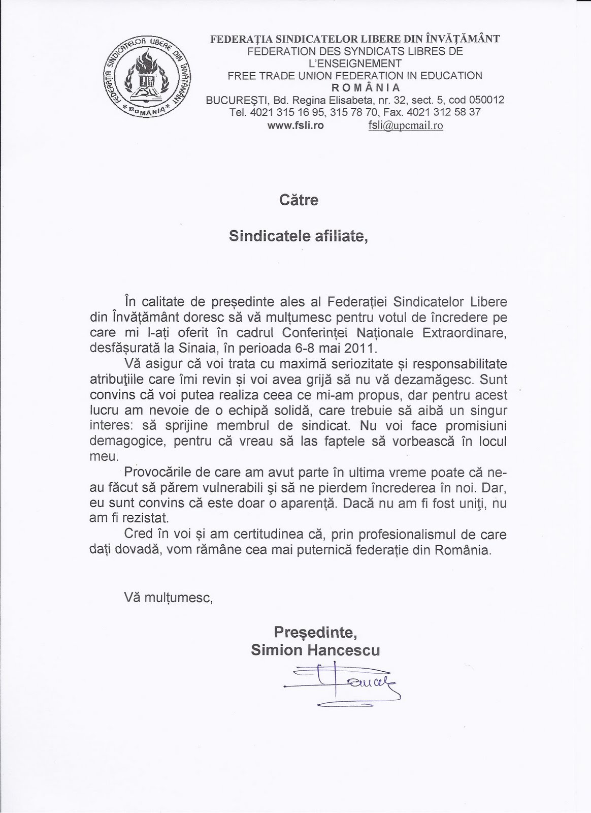 Sindicat Înv???mânt "Tutova" Bârlad: CONFERIN?A EXTRAORDINAR? A FSLI