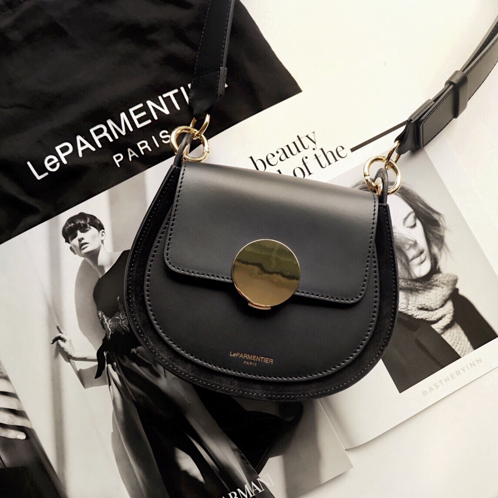 le parmentier yucca suede and leather shoulder bag