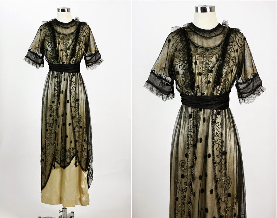 All The Pretty Dresses: Late Edwardian Sheer Black and Cream Evening Dress