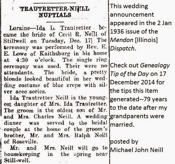 Genealogy Tip of the Day: Tips from a 1936 Wedding Announcement