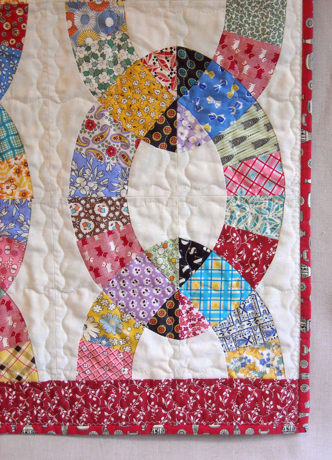Handmade Twin Size Quilt Chain Link Pattern Vintage Look
