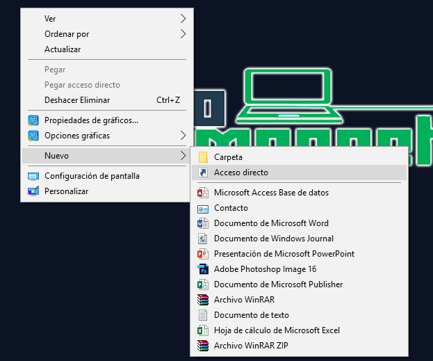 Crear acceso directo para apagar, reiniciar, hibernar y suspender en