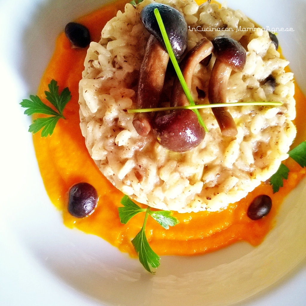 Risotto ai Funghi Chiodini su Crema di Carote all'Asiago In Cucina