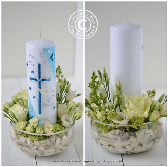 Seaside-Cottage Tischgestecke Konfirmation Junge Maiblumen Floristik: Tischdeko zur Konfirmation eines Jungen www.seaside-cottage-blog.blogspot.de