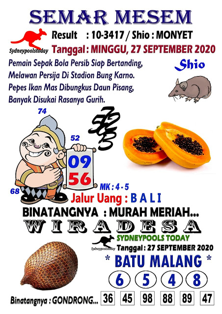 Prediksi Syair Sydney 27 September 2020 Keraton4d