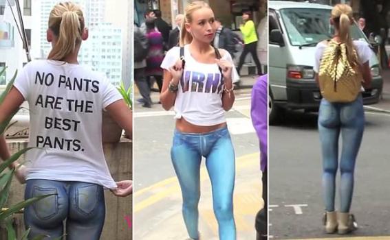 바지를 입지 않고 홍콩 거리를 활보한 모델(동영상)