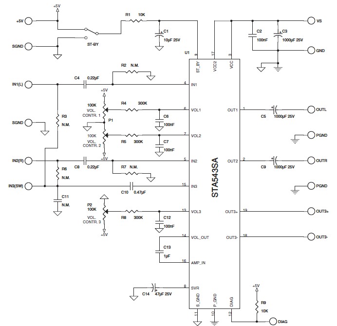 class AB power amplifier by using STA543SA | Electronic Circuits ...