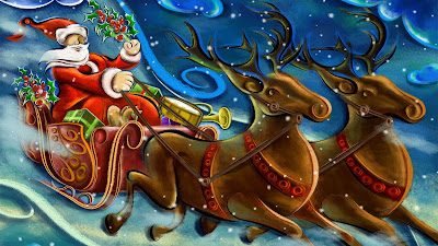 Kerst wallpaper met Kerstman en arrenslee