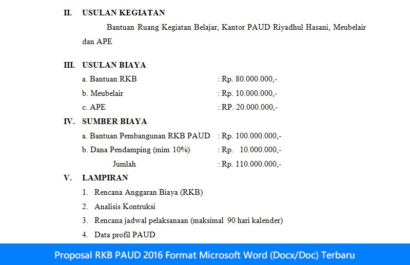 Proposal Rkb Paud 2019 Format Microsoft Word Docx Doc Terbaru Dunia Edukasi