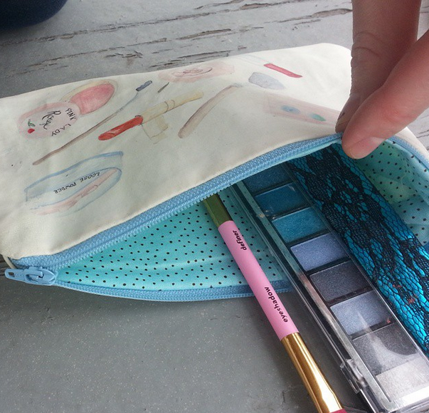 vintage inspired makeup bag zipper pouch in watercolor from wacky tuna on etsy