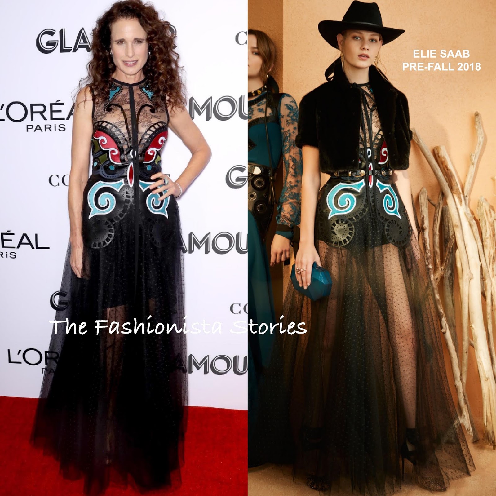 Andie MacDowell in Elie Saab at the 2018 Glamour Women of the Year Awards