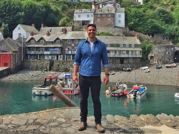 BBC Bloom Presenter Chris Bavin in Clovelly Harbour. Photo copyright Ellie Jarvis (All Rights Reserved)