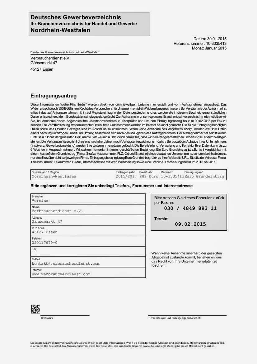 Deutsches Gewerbeverzeichnis Nordrhein-Westfalen Anschreiben