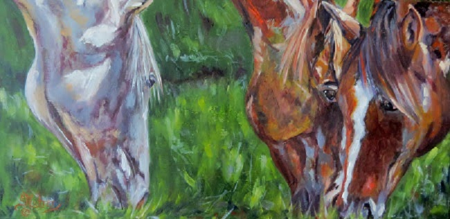 "Can't We Ever Be Alone?" three horses  in oils on canvas