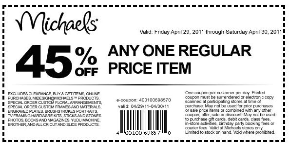 michaels printable coupons april 2011. Use this printable coupon to