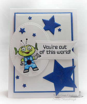 North Coast Creations Stamp Set: Rocket Man, North Coast Creations Custom Dies: Space Man, Our Daily Bread Designs Custom Dies: Rectangles, Stitched Ovals, Pennant Flags, Sparkling Stars
