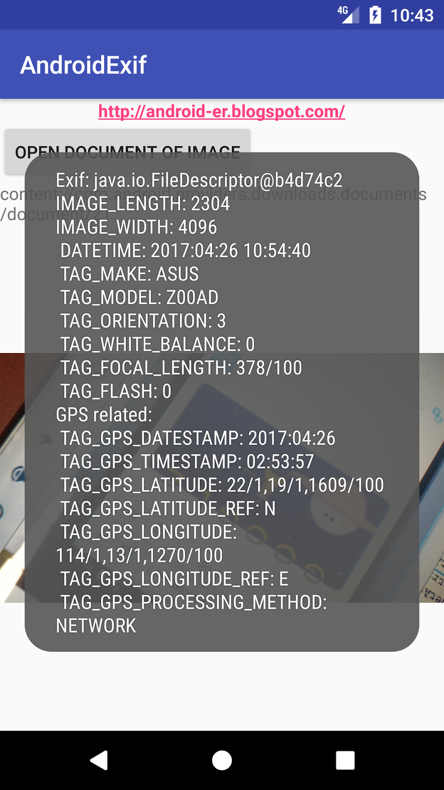 Androider Read Exif tag of JPG using ExifInterface(FileDescriptor)