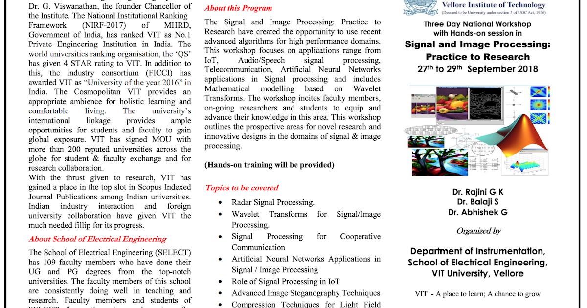 3 days on Signal & Image Processing at VIT University