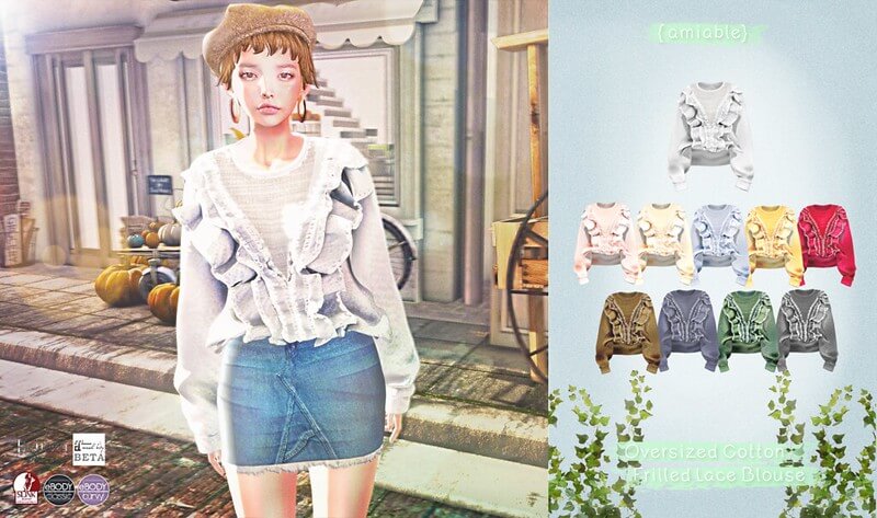 amiable}Oversized Cotton Frilled Lace Blouse@Shiny Shabby(50%OFF SALE &Give Away).