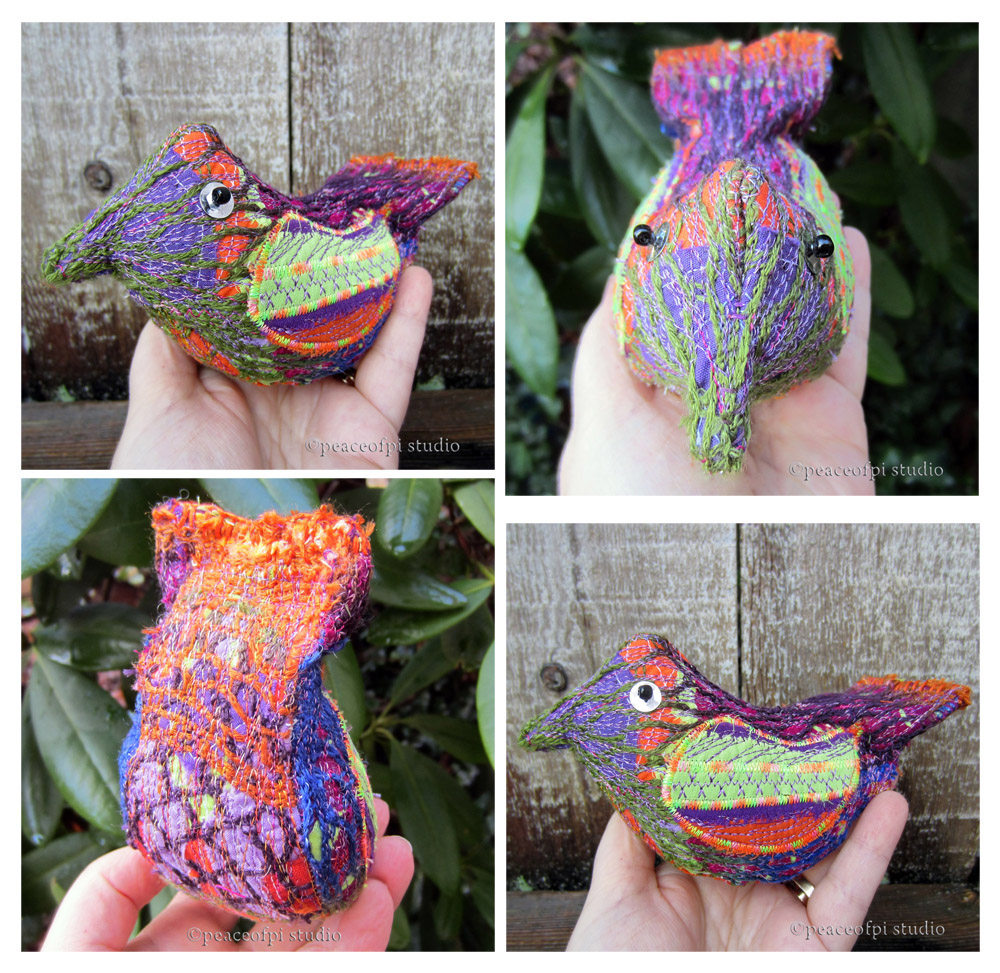 peaceofpi studio Fabric Bird Soft Sculpture with Rustic Patchwork