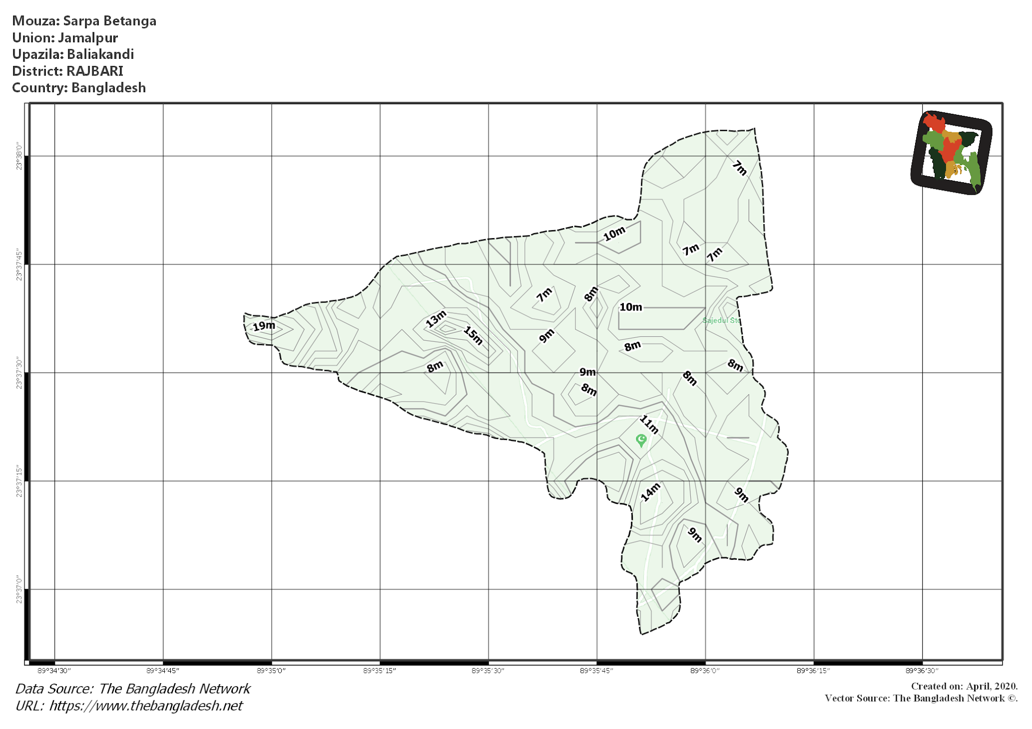 Map of Sarpa Betanga Mouza of Baliakandi Upazila, RAJBARI, Bangladesh.