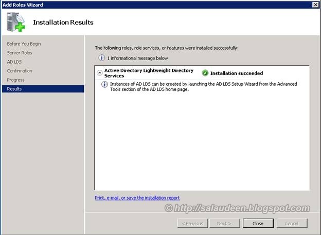 completed Installing Active Directory Lightweight Directory Services Role completed Installing Active Directory Lightweight Directory Services Role