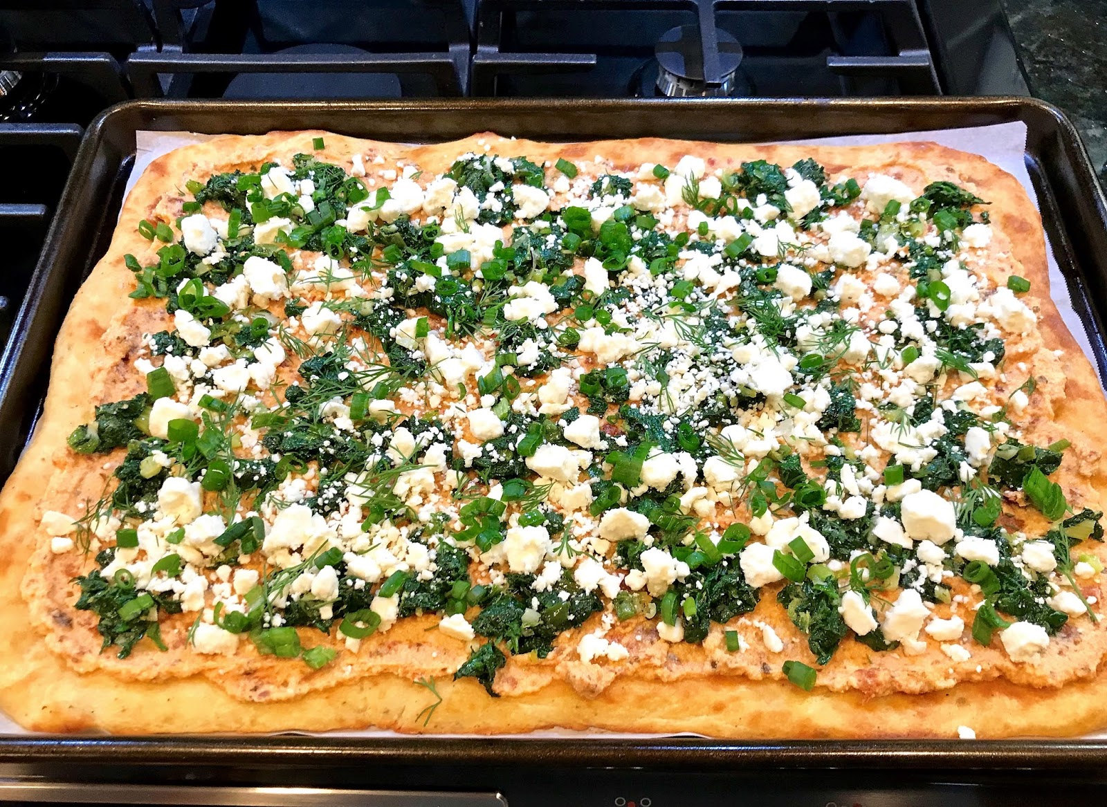 Gourmet Girl Cooks Spinach & Feta Mediterranean Flatbread