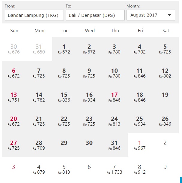 Daftar Harga Tiket Pesawat Murah Dari Lampung ke Bali 