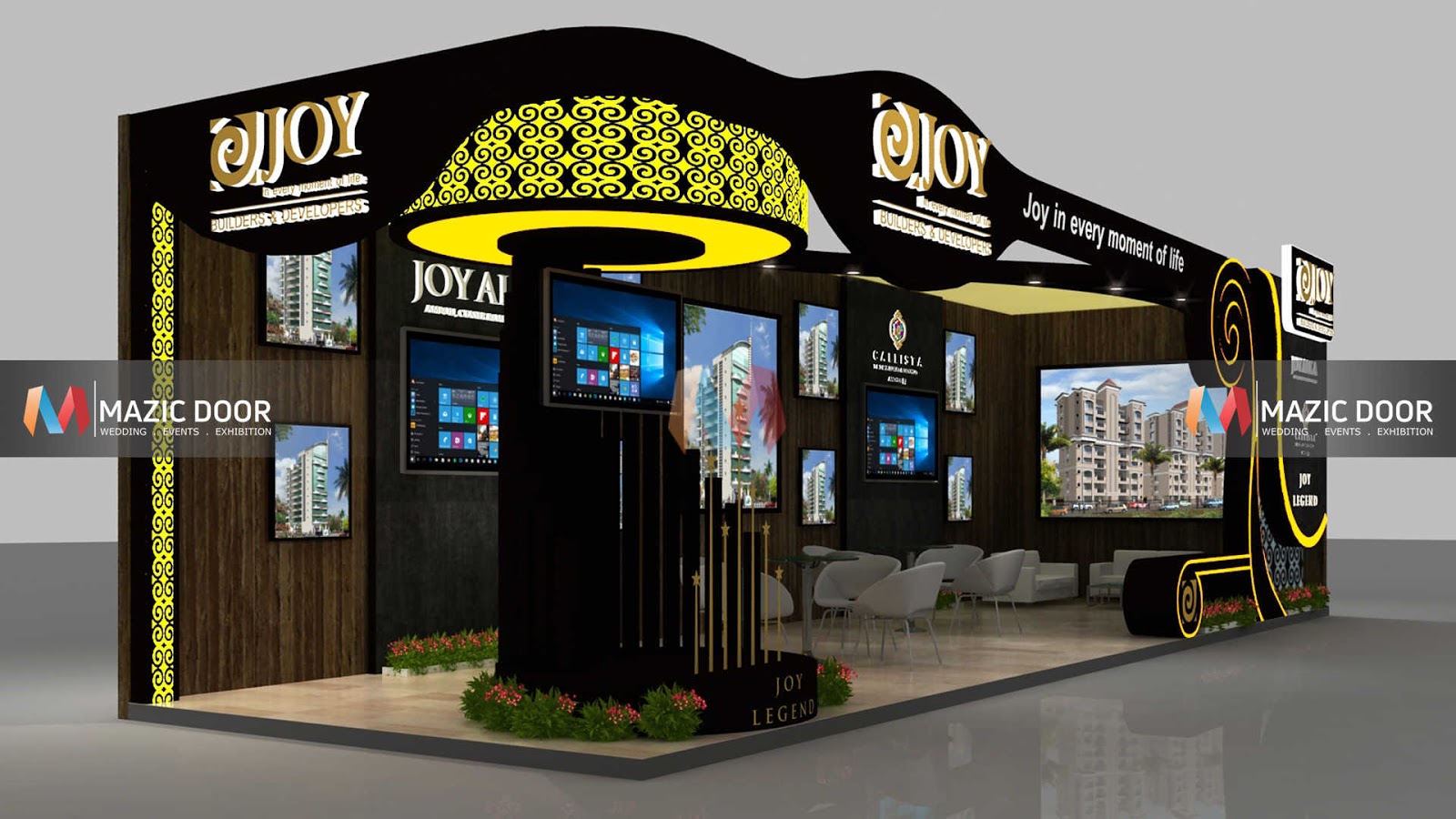 9 x 3 meter 2 Side open Exhibition Stall Design Mazic Door