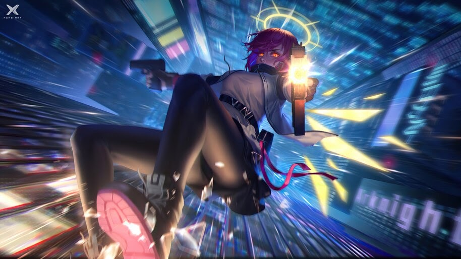 Anime, Girl, Falling, Shooting, Arknights, Exusiai, 4K, #6.1764